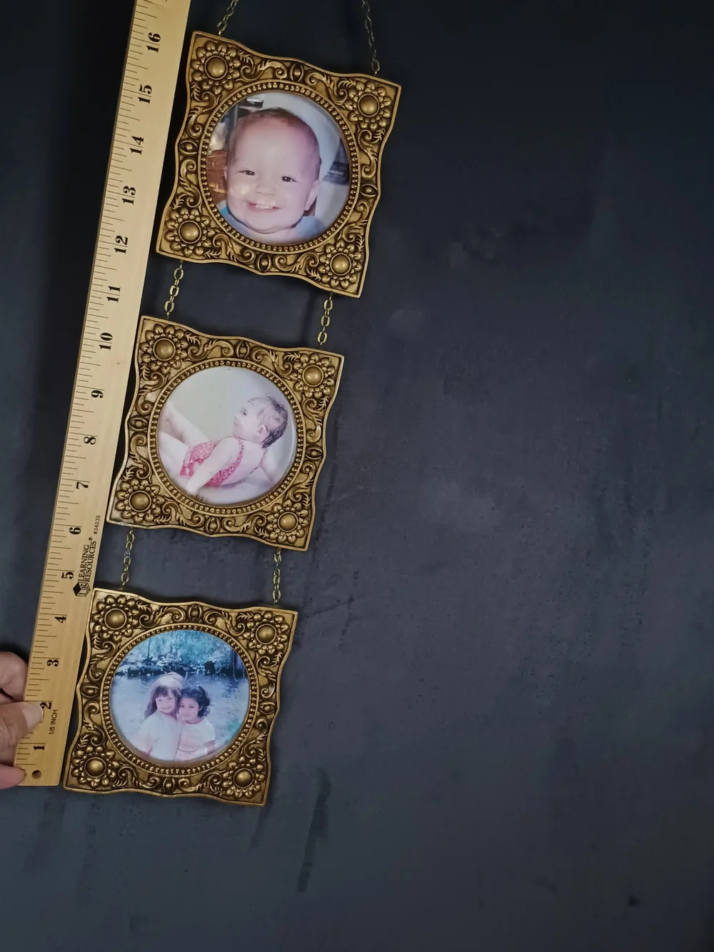 Triple Hanging Picture Frame in Antique Gold Finish